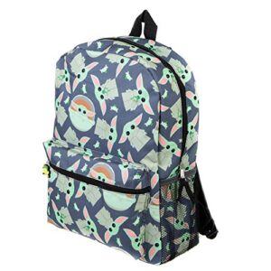 Bioworld Mandalorian Kids Baby Yoda All Over Print Black Backpack