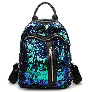 chiclinco mini sparklely mermaid sequin backpack rucksack schoolbag for women teenage girls (blue & green)
