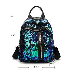 Chiclinco Mini Sparklely Mermaid Sequin Backpack Rucksack Schoolbag for Women Teenage Girls (Blue & Green)