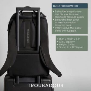 Troubadour Pioneer Backpack - Premium Easy-Access Backpack - Lightweight, Waterproof, Vegan Construction - Spacious Organization - Great for Travel, Work, School, the Gym, Sports or On-The-Go - Black