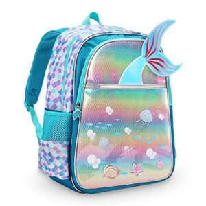 YOOVERSE Kids Backpack, Cute Mermaid Backpack for Girls, 16" Light Weight Waterproof School Backpack with Laptop Compartment (Backpack (one piece))