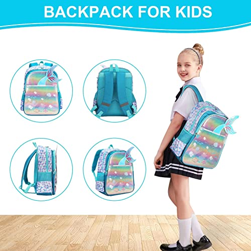 YOOVERSE Kids Backpack, Cute Mermaid Backpack for Girls, 16" Light Weight Waterproof School Backpack with Laptop Compartment (Backpack (one piece))