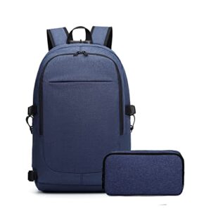 Varietyathletics 19" Laptop Backpack and Organizer Case Set USB Headset Port Anti-Theft Waterproof Travel Work School College (Navy)