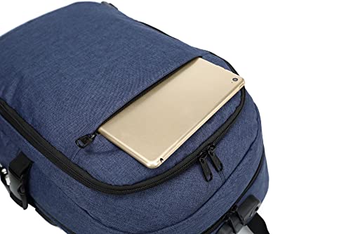 Varietyathletics 19" Laptop Backpack and Organizer Case Set USB Headset Port Anti-Theft Waterproof Travel Work School College (Navy)