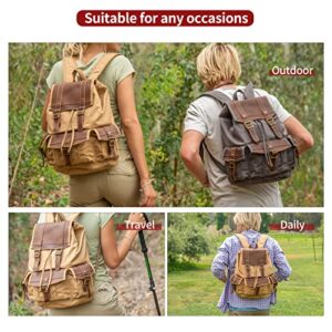 TSD Brand Laptop Backpack Vintage Canvas Leather Backpack, Hiking Daypacks Unisex Casual Rucksack Durable Notebook Bag Travel Shoulders knapsack(Camel)