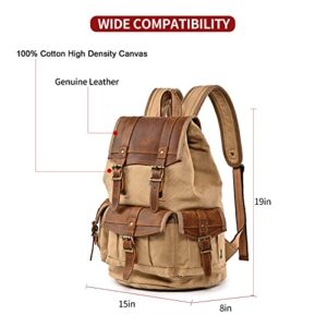 TSD Brand Laptop Backpack Vintage Canvas Leather Backpack, Hiking Daypacks Unisex Casual Rucksack Durable Notebook Bag Travel Shoulders knapsack(Camel)