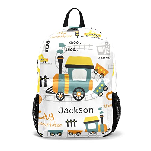 Personalized School Backpack,Transportation Choo Choo Train Cartoon Custom Casual 17 Inch Durable Bag for Girls Boys