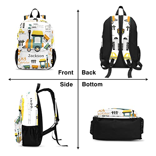 Personalized School Backpack,Transportation Choo Choo Train Cartoon Custom Casual 17 Inch Durable Bag for Girls Boys