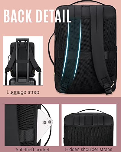 LIGHT FLIGHT Laptop Backpack Women, Large Computer Backpack for 17.3 Inch Laptop, Professional Womens Work Backpack, Convertible 3 In 1 Backpacks Water Resistant, Black