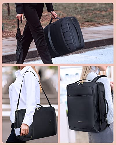 LIGHT FLIGHT Laptop Backpack Women, Large Computer Backpack for 17.3 Inch Laptop, Professional Womens Work Backpack, Convertible 3 In 1 Backpacks Water Resistant, Black