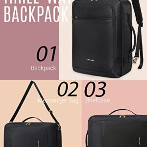 LIGHT FLIGHT Laptop Backpack Women, Large Computer Backpack for 17.3 Inch Laptop, Professional Womens Work Backpack, Convertible 3 In 1 Backpacks Water Resistant, Black