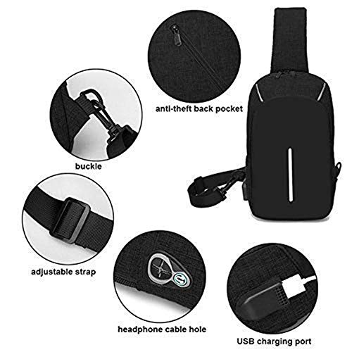 Sling Bag Crossbody Anti Theft Chest Backpack Shoulder Bag Lightweight Shoulder Slim Multipurpose Bag with USB Charging Port