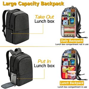 SLOTRA Lunch Backpack,17 Inch Laptop Backpack with Lunch Box USB Port Travel Computer Backpack Large Capacity Busniess Commute Bag