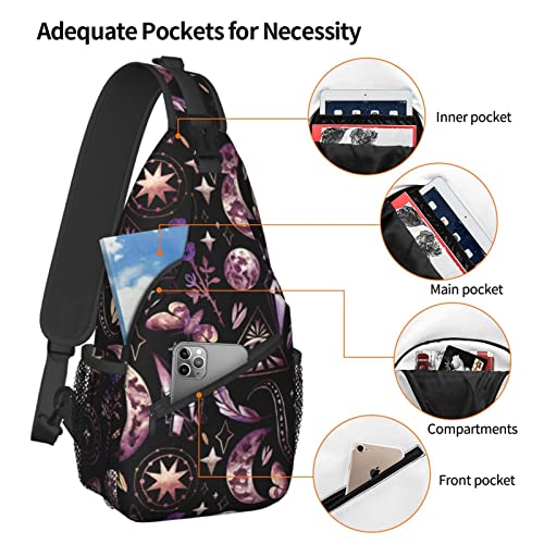 Sling Bag Tarot Moon Butterfly Magic Goth Hiking Daypack Crossbody Shoulder Backpack Travel Chest Pack for Men Women