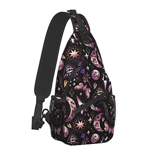 Sling Bag Tarot Moon Butterfly Magic Goth Hiking Daypack Crossbody Shoulder Backpack Travel Chest Pack for Men Women