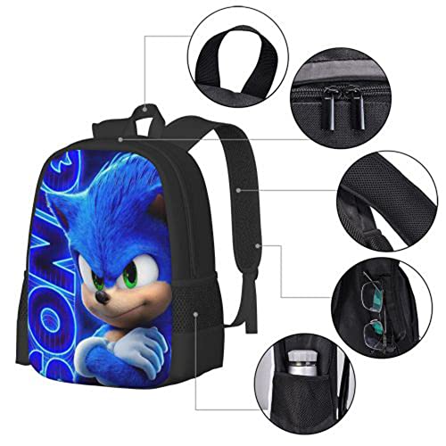 ohlcgin Sonic The Hedgehog Backpack Anime Backpack For Boys Unisex Cartoon Backpack For Teenagers Boys Backpack Girls Backpack Casual Daypack Travel Backpack Teen Bookbags Durable Backpacks, 17inch