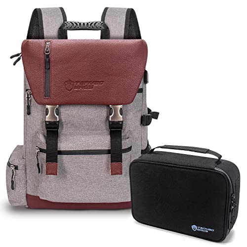 TENYBO Backpack And small Bag With Lock Included - Carbon Lined Bag And Backpack With Laptop Compartment And USB Port (Grey And Brown) Size 17x12 Inches Gift for Him