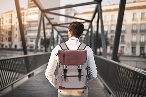 TENYBO Backpack And small Bag With Lock Included - Carbon Lined Bag And Backpack With Laptop Compartment And USB Port (Grey And Brown) Size 17x12 Inches Gift for Him