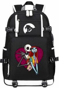 jack and sally backpack school bag bookbag laptop backpack (black 4) one size