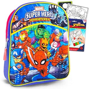 marvel super hero adventures mini backpack — 3 pc bundle with 11″ avengers superhero school bag for boys, kids, spiderman coloring pack and more | marvel school supplies