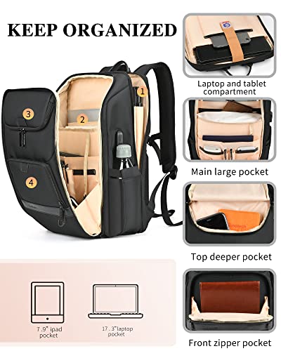 Travel Backpack for Men, TSA Approved Laptop Backpack Large Business Backpack for Men 17.3 Inch Water Resistant Computer Backpack with USB Charging Port, Work College School Bookbag for Men and Women