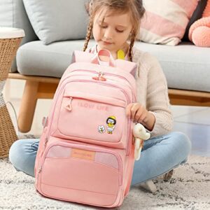 MOUTCLMB Kids backpack,Girls Backpack,Big-capacity School Backpacks 18.1*11.8*7.87in for Girls,School bags for Elementary Middle School High School,Send cute pendant（pink）