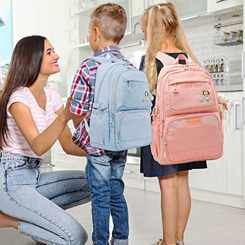 MOUTCLMB Kids backpack,Girls Backpack,Big-capacity School Backpacks 18.1*11.8*7.87in for Girls,School bags for Elementary Middle School High School,Send cute pendant（pink）