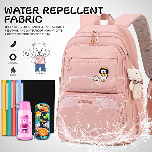 MOUTCLMB Kids backpack,Girls Backpack,Big-capacity School Backpacks 18.1*11.8*7.87in for Girls,School bags for Elementary Middle School High School,Send cute pendant（pink）