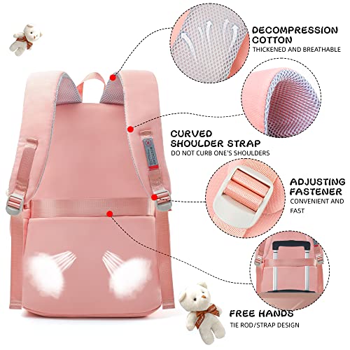 MOUTCLMB Kids backpack,Girls Backpack,Big-capacity School Backpacks 18.1*11.8*7.87in for Girls,School bags for Elementary Middle School High School,Send cute pendant（pink）