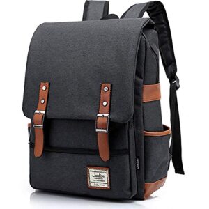 junlion vintage laptop backpack gift for women men, school college slim backpack fits 15.6 inch macbook black
