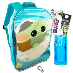 baby yoda backpack for kids – star wars school supplies bundle with 16″ grogu backpack plus water bottle, mandalorian decal, and more (mandalorian school backpack)