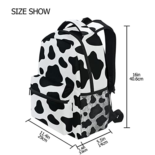 Krafig Black and White Cow Print Boys Girls Kids School Backpacks Bookbag, Elementary School Bag Travel Backpack Daypack