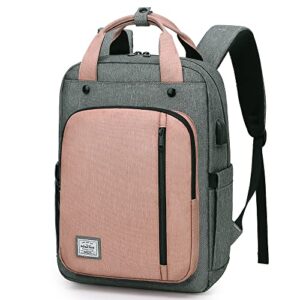 windtook 15.6″ laptop backpack with usb charging port for women men travel school college work daypack, grey-pink
