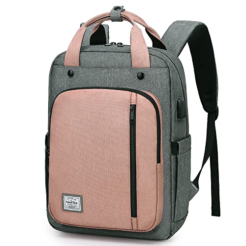 WindTook 15.6" Laptop Backpack with USB Charging Port for Women Men Travel School College Work Daypack, Grey-pink