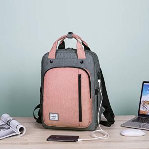 WindTook 15.6" Laptop Backpack with USB Charging Port for Women Men Travel School College Work Daypack, Grey-pink