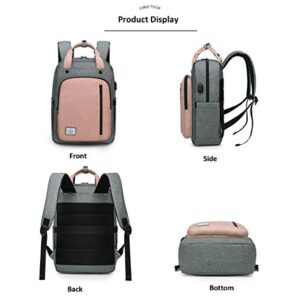 WindTook 15.6" Laptop Backpack with USB Charging Port for Women Men Travel School College Work Daypack, Grey-pink