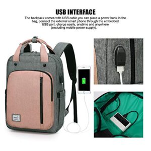 WindTook 15.6" Laptop Backpack with USB Charging Port for Women Men Travel School College Work Daypack, Grey-pink