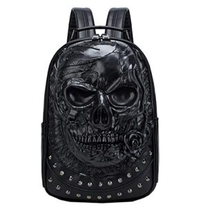 berchirly 3d skull pu leather backpacks women small school college bookbag backpack black