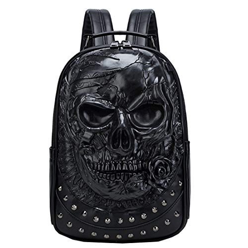 Berchirly 3D Skull Pu Leather Backpacks Women Small School College Bookbag Backpack Black