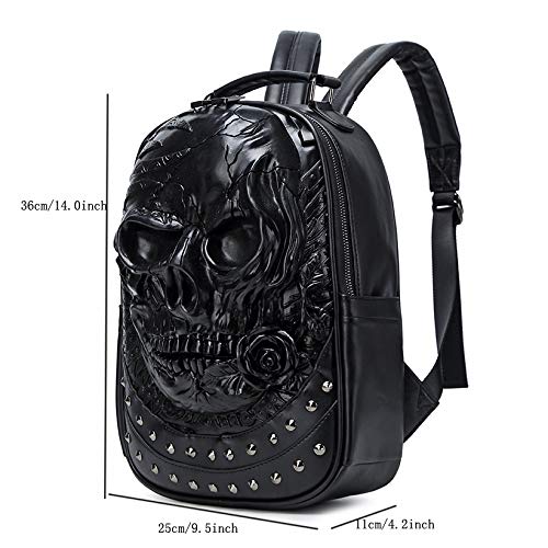 Berchirly 3D Skull Pu Leather Backpacks Women Small School College Bookbag Backpack Black