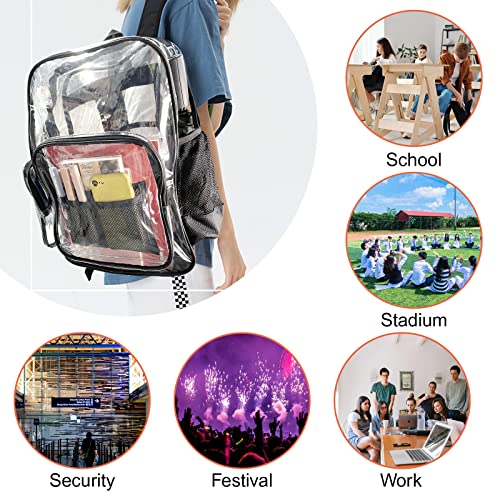 Clear Backpack Heavy Duty PVC Transparent Backpack for School, Stadium, Sports, Concert, Work, Security, Travel, College, Black