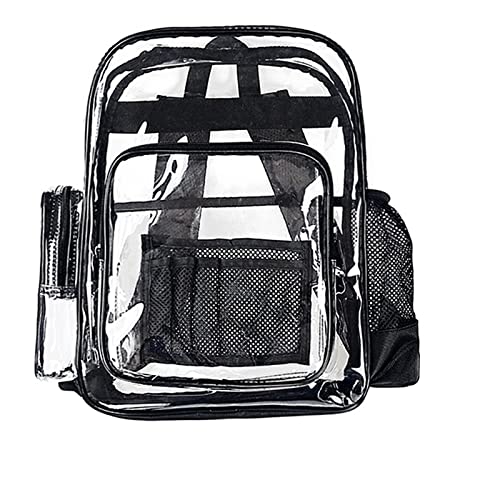 Clear Backpack Heavy Duty PVC Transparent Backpack for School, Stadium, Sports, Concert, Work, Security, Travel, College, Black