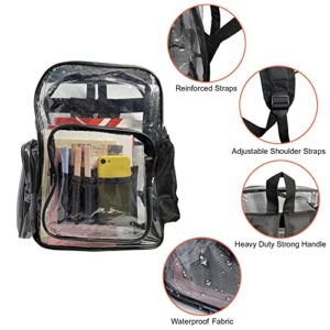 Clear Backpack Heavy Duty PVC Transparent Backpack for School, Stadium, Sports, Concert, Work, Security, Travel, College, Black