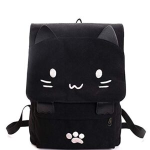 black college cute cat embroidery canvas school backpack bags(cat-w) 43cm