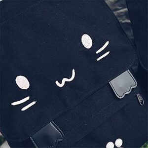 Black College Cute Cat Embroidery Canvas School Backpack Bags(Cat-W) 43cm