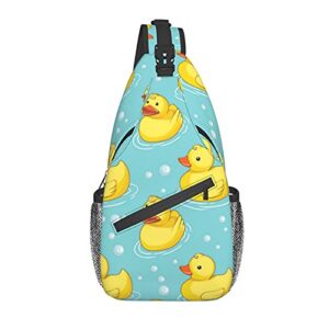 crossbody sling backpack rubber duck cute aqua yellow duckies casual travel chest bag daypack shoulder bag