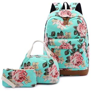 abshoo floral backpacks for girls canvas school bookbags teen girls backpacks with lunch bag (floral lake blue)