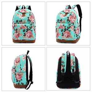 Abshoo Floral Backpacks For Girls Canvas School Bookbags Teen Girls Backpacks With Lunch Bag (Floral Lake Blue)