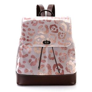 casual pu leather backpack for men, women’s shoulder bag students daypack for travel business college leopard skin rose gold