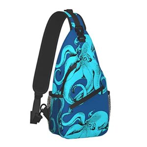 loquehv octopus navy blue kraken nautical sling backpack chest bag waterproof crossbody shoulder bag, small travel hiking daypack for men women hiking outdoor